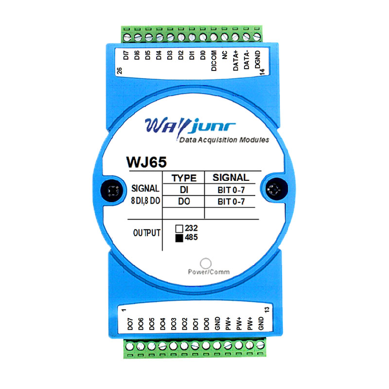八路DI八路DO，開關量隔離轉RS-485/232，數據采集遠程I/O模塊 WJ65